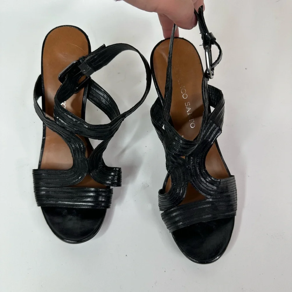Franco Sarto Shoes Womens 9M Addis Strappy Heeled Sandals‎ Textured Black New
